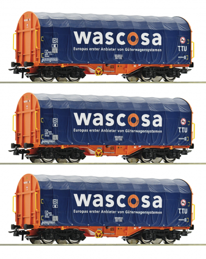 Roco 76009 - 3-tlg. Set: Schiebeplanenwagen, Wascosa