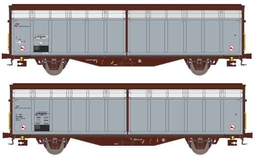 Hobbytrain H24681 - Coffret de 2 wagons à parois coulissantes Hbbillns FS Trenitalia, Ep.V-VI