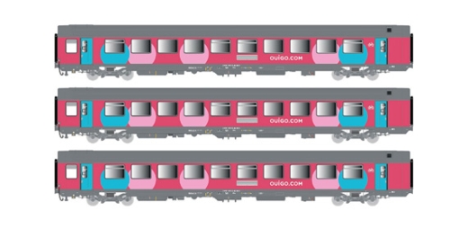 LSModels LS40994 - Coffret de 3 voitures voyageurs VTU B10+B11 SNCF/OUIGO, Ep.VI