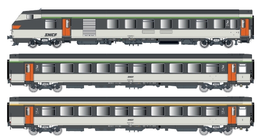 L.S.Models LS41250DC - 3er Set Personenwagen VU+VTU SNCF, Ep.IV