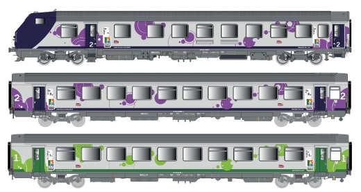 LSModels LS41251AC - Set di 3 carrozze passeggeri VU+VTU SNCF, Ep.VI, Normandia, AC