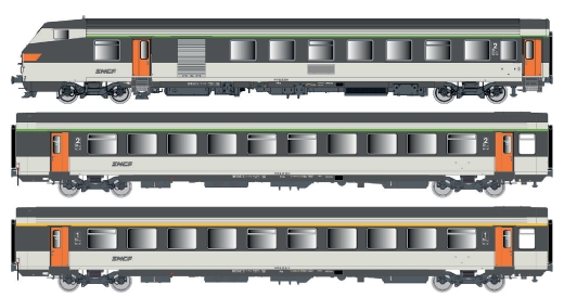 L.S.Models LS41252AC - 3er Set Personenwagen VU+VTU SNCF, Ep.IV-V, AC