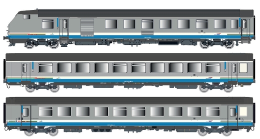 LSModels LS41253DC - Juego de 3 turismos VU+VTU SNCF, Ep.V, TER Ródano-Alpes