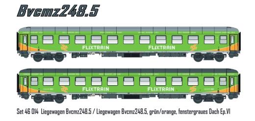 LSModels LS46014 - Set van 2 couchetterijtuigen Bvcmz 248.5 Flixtrain, Ep.VI, HH-Keulen