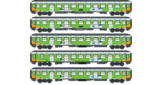 LSModels LS46034 - Set di 5 carrozze passeggeri Bvcmz+Bvcmbz Alpen-Sylt-Express, Ep.VI