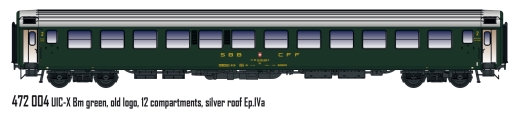 LSModels LS472004 - Carrozza passeggeri UIC-X Bm, 2a classe. FFS, Ep.IVa, vecchio logo