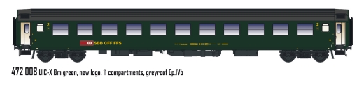 LSModels LS472008 - Voiture de tourisme UIC-X Bm, 2e classe. CFF, Ep.IVb, nouveau logo