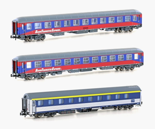 LSModels LS76006 - Juego de 3 vagones de tren nocturno AB30+Bvcmz+Bvcmbz BTE, Ep.VI