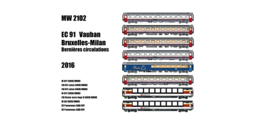 LSModels MW2102 - Set of 8 passenger cars SNCB / SBB, Ep. VI, EC91 Vauban