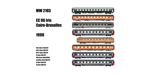 LSModels MW2103 - Juego de 8 turismos SNCB / SBB, Ep.V, EC96 IRIS