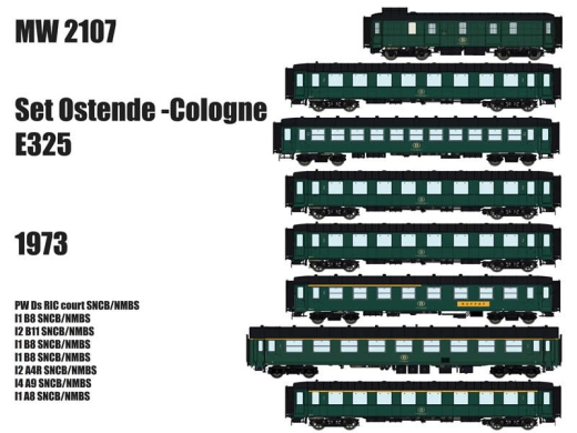 LSModels MW2107 - Coffret de 8 voitures voyageurs SNCB Ostende-Cologne E325 Ep.IV