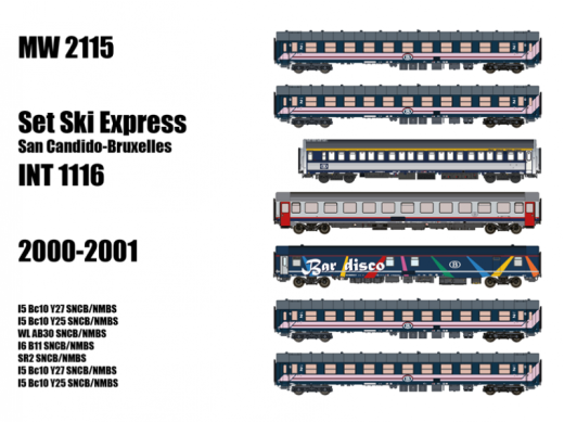 LSModels MW2115 - Coffret de 7 voitures voyageurs SNCB, Ep.VI, Ski Express