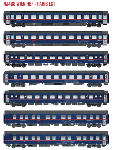 LSModels MW2201 - Juego de 7 vagones de tren nocturno ÖBB Nightjet, Ep.VI, NJ468