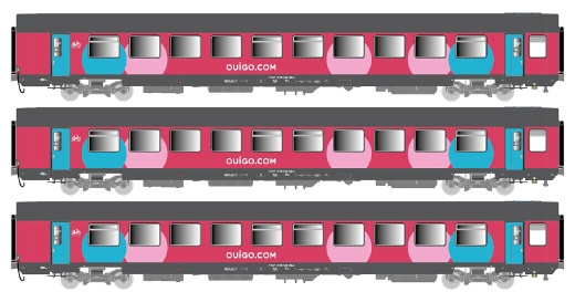 LSModels LS40993 - Coffret de 3 voitures voyageurs VTU B10TU+B11TU SNCF/OUIGO, Ep. VI