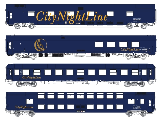 LSModels LS97003N - Juego de 4 vagones de tren nocturno CNL, Ep.V, CNL 212/213, Set II