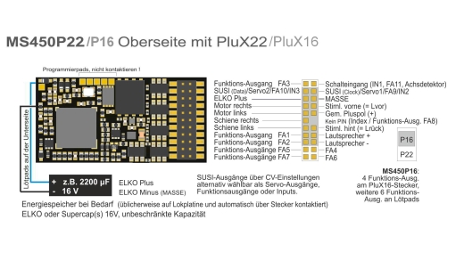 ZIMO MS450P16 MS Sound Decoder - PluX16