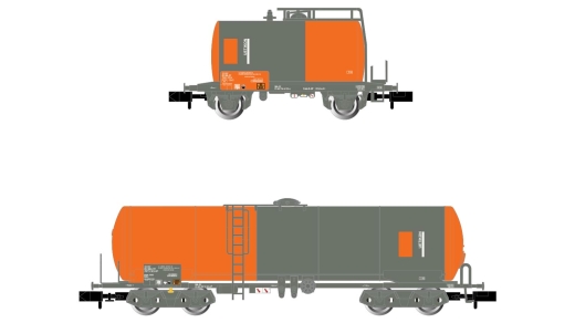 Arnold HN6398 - SBB, 2 piezas. Set de vagones cisterna rojo/gris, 2 + 4 ejes.UETIKON, épocas V-VI