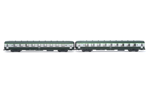 Jouef HJ4181 - SNCF, 2 st. Set 2e klas personenautos DEV AO U59 (ex A9) in groen/grijze kleurstelling met Encadré-logo, aflevering IV