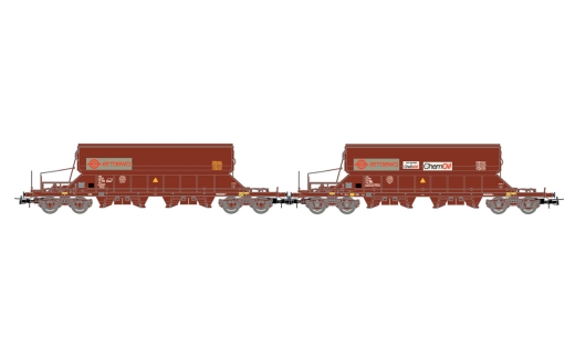 Jouef HJ6228 - F-ERSA, 2 st. Vierassige set. Taoos-wagen met draaidak, in bruine lak, “Ermewa/Chemoil”, aflevering