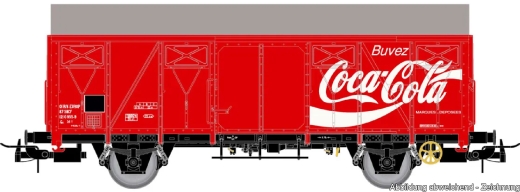 Jouef HJ6254 - SNCF, 2 essieux. Wagons couverts G4 à parois en panneaux, en livrée Coca Cola, Ep. IV.