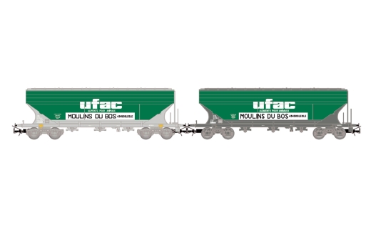 Jouef HJ6281 - SNCF, two-part set of four-axle grain silo wagons with straight sides, UFAC, Ep. IV