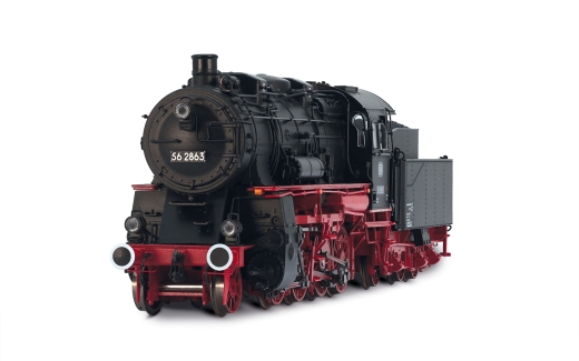 Rivarossi HR2889 - DB, locomotora de vapor serie 56.20, caldera de tres cúpulas, pintura negra/roja, Ep III.