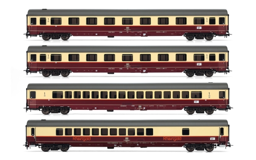 Rivarossi HR4347 - DB, 4 pezzi. Set di carrozze passeggeri “TEE Rheingold”, in vernice beige/rossa, composto da 2 carrozze di 1a classe Avmz, 1 carrozza di 1a classe Apmz ed 1 carrozza club WGmh, Ep