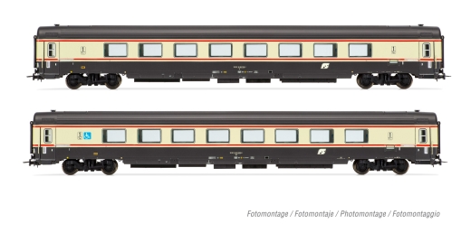 Rivarossi HR4353 - FS, 2 pz. Set Gran Confort 1985 carrozza grande cilindrata, in livrea Bandiera, quinta epoca