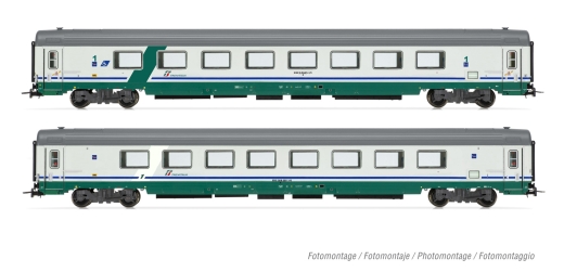 Rivarossi HR4354 - FS, 2 pz. Set pullman Gran Confort 1985 di grande capacità, in livrea XMPR, epoche V-VI