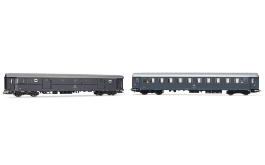 Rivarossi HR4366 - FS, 2-tlg. Set Reisezugwagen, in grauer Farbgebung, bestehend aus 1 x Gepäckwagen Dz 83000 für Fahrradtransport und 1 x 2.Kl. Wagen Bz33010 - Typ 1946, Ep. IVb