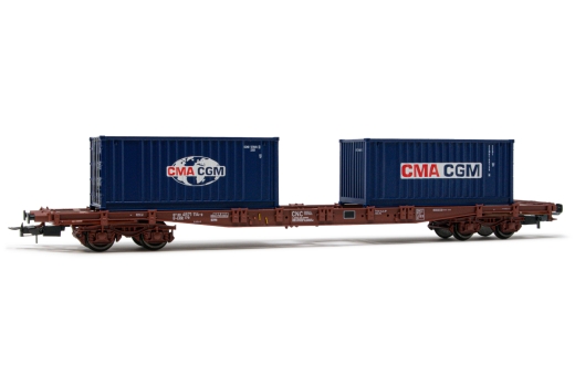 Rivarossi HR6502 - D-ERR, 4 assi. automobile piana Sgss,marrone,Cont.CMA CGM