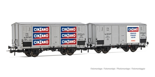 Rivarossi HR6606 - FS, 2 st. Set 2-assig. Hgb-koelwagen, versie met plaatstalen wanden, in witte verf, “Cinzano”, aflevering III