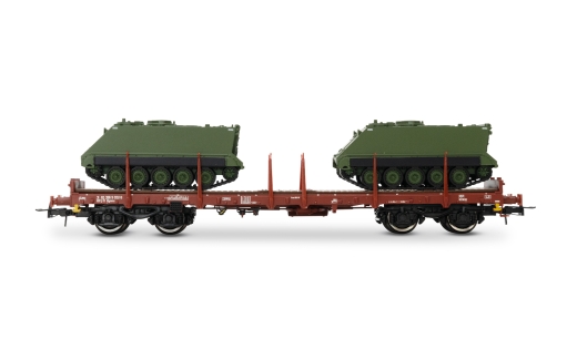 Rivarossi HR6612 - FS, 2-piece set of flat wagons, consisting of 1 x Rgs loaded with 2 x 20 containers and 1 x Rgmms loaded with two military vehicles of type M113, Ep. IV-V