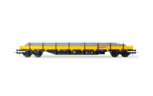 Rivarossi HR6647 - DB Bahnbau, 2-piece set of construction wagons, includes 1 x Res loaded with sleepers and 1 x Gs, both in yellow livery, Ep. V-VI